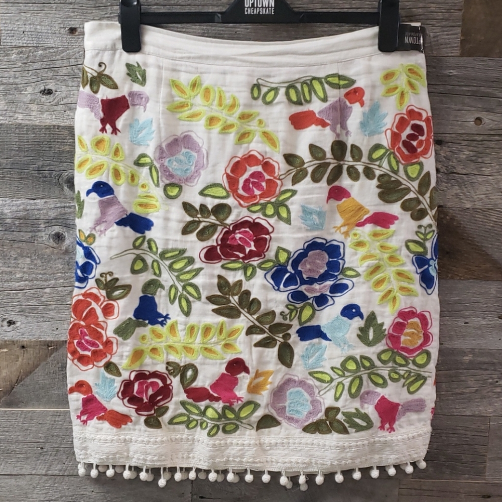 Anthro moulinette soeurs linen embroidered skirt